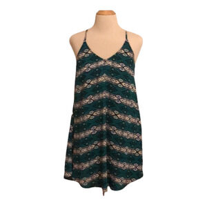 LUSH Juniors Small Teal and Cream Print Summer Mini Dress Aztec Strappy Back